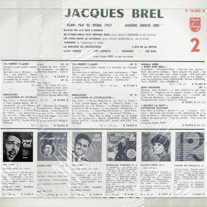 pochette du disque vinyle quand on n'a que l'amour verso