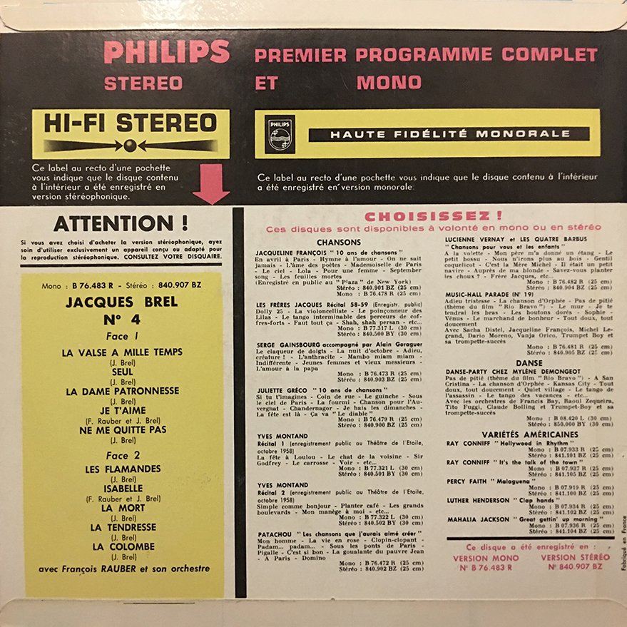 pochette du disque vinyle la valse à mille temps verso