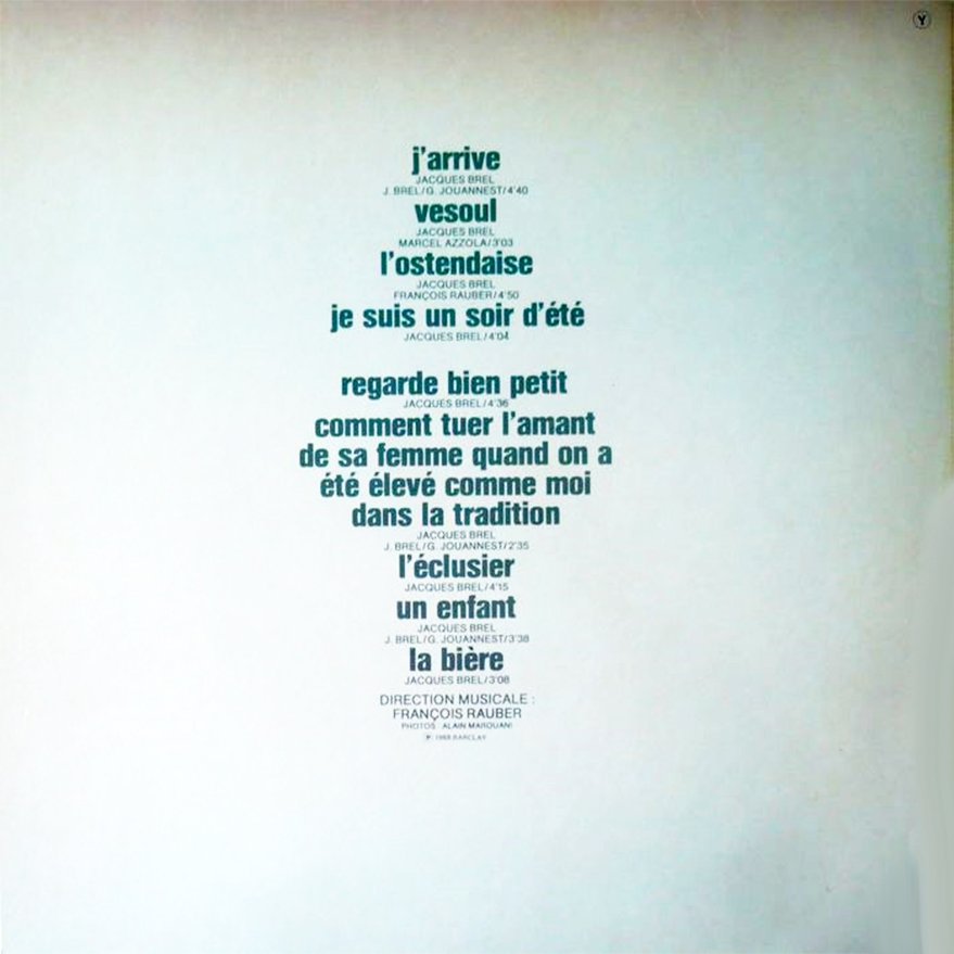 pochette du disque j'arrive verso