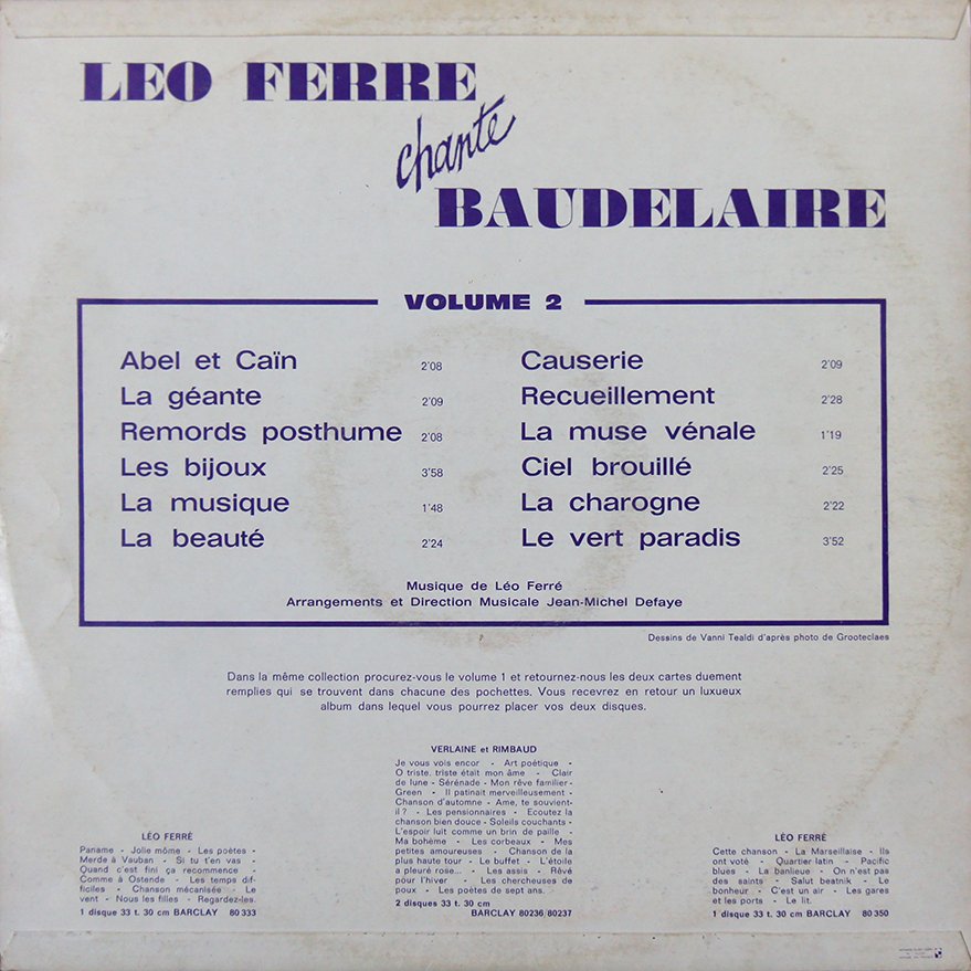 pochette du disque vinyle léo ferré chante baudelaire verso