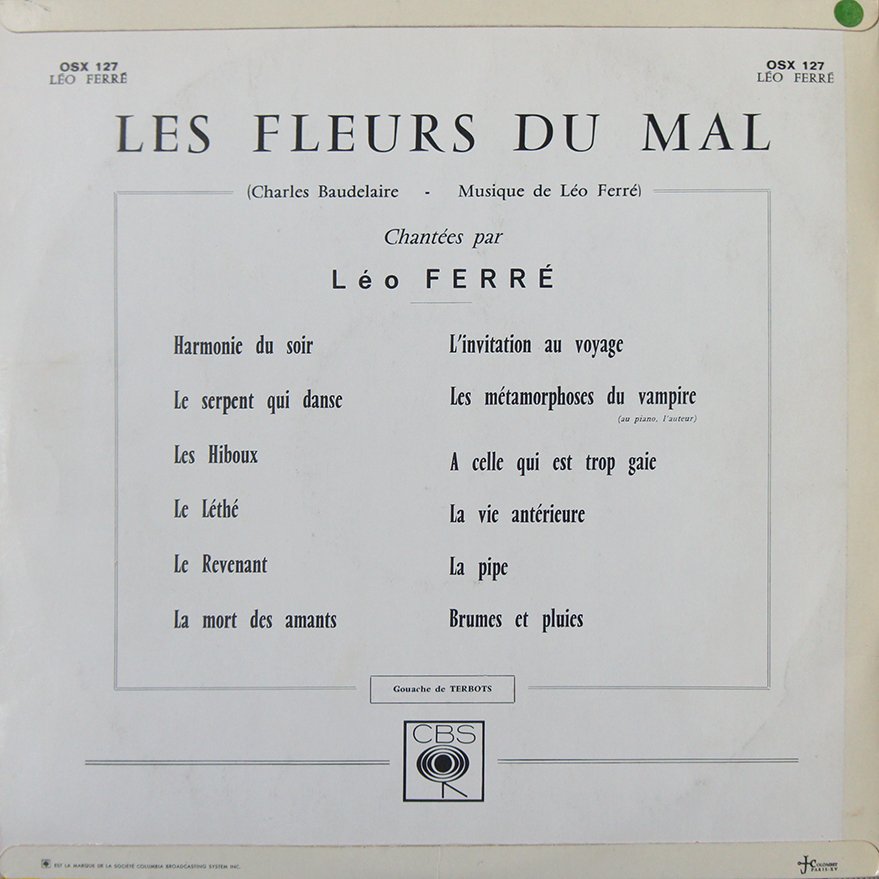 pochette du disque vinyle les fleurs du mal de léo ferré verso